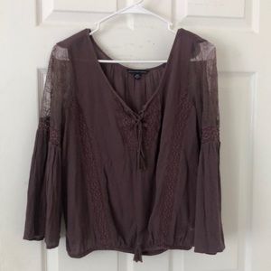American Eagle Purple Lace Peasant Top